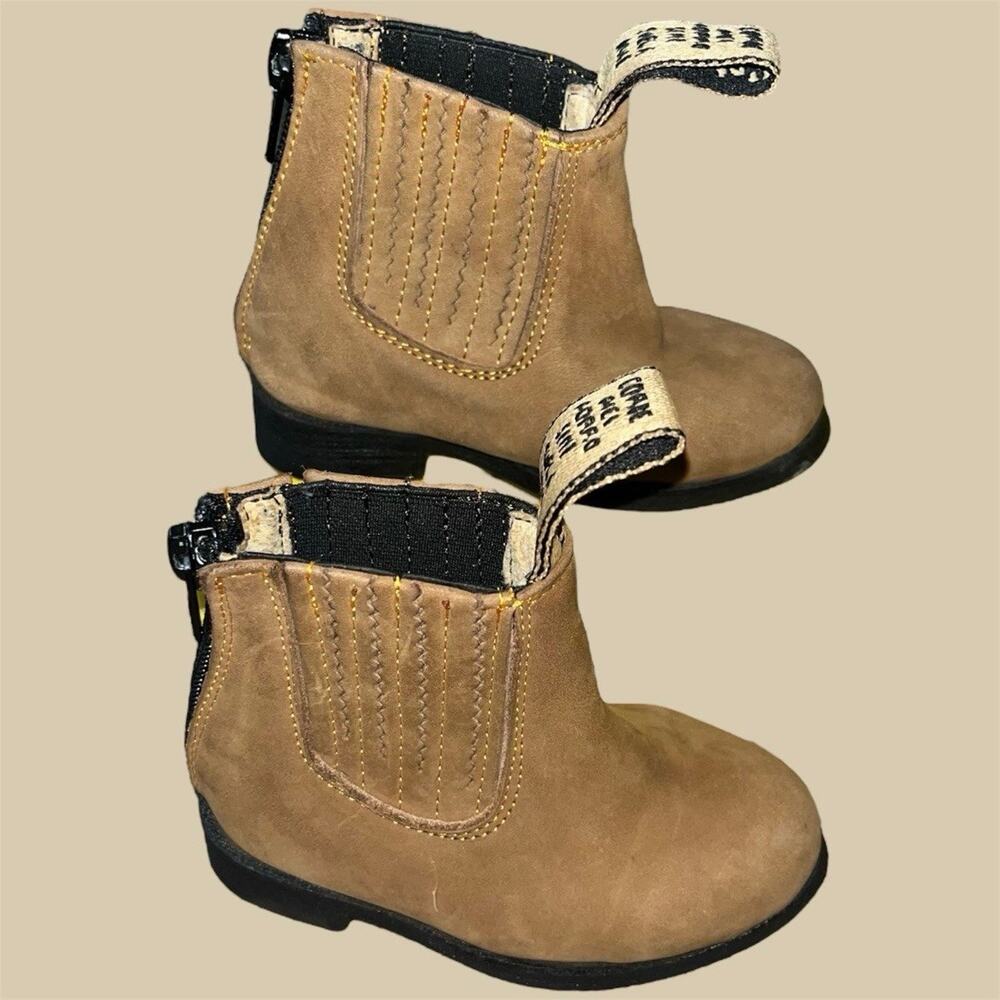 El Prieto Kids Tan Leather Ankle Boots | Unisex Charro Botines - Size 3/4